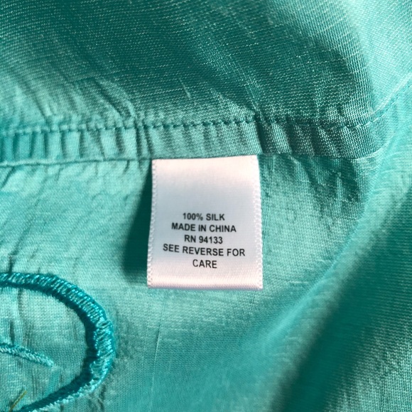 Debra Deroo Silk Turquoise Floral Jacket/Blouse - Picture 5 of 5